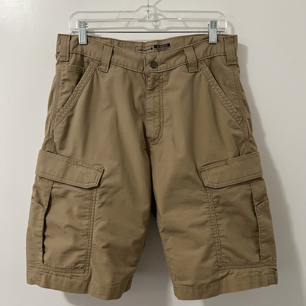 Carhartt Mens Relaxed Fit Ripstop Cargo Shorts Tan Khaki Workwear Size 32